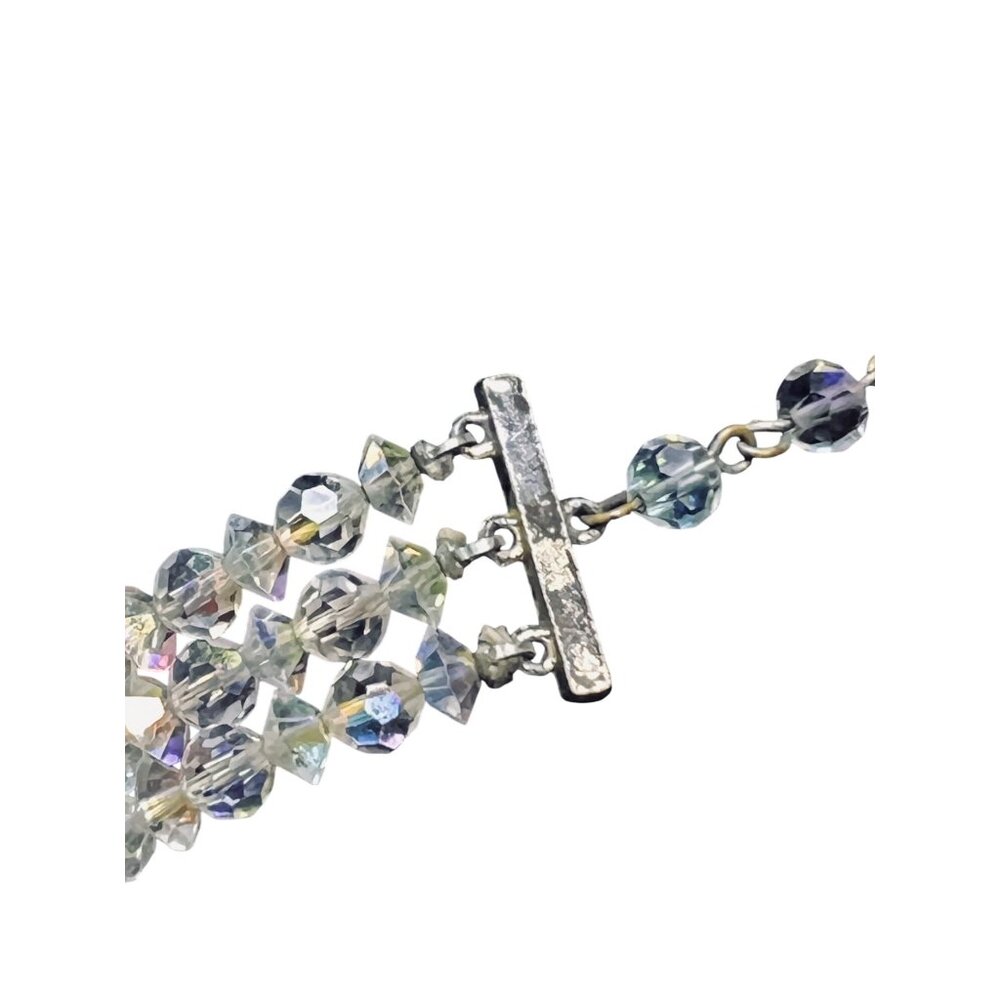 Vintage Triple Strand Aurora Borealis Rhinestone Beaded Necklace (6187) - Picture 7 of 8